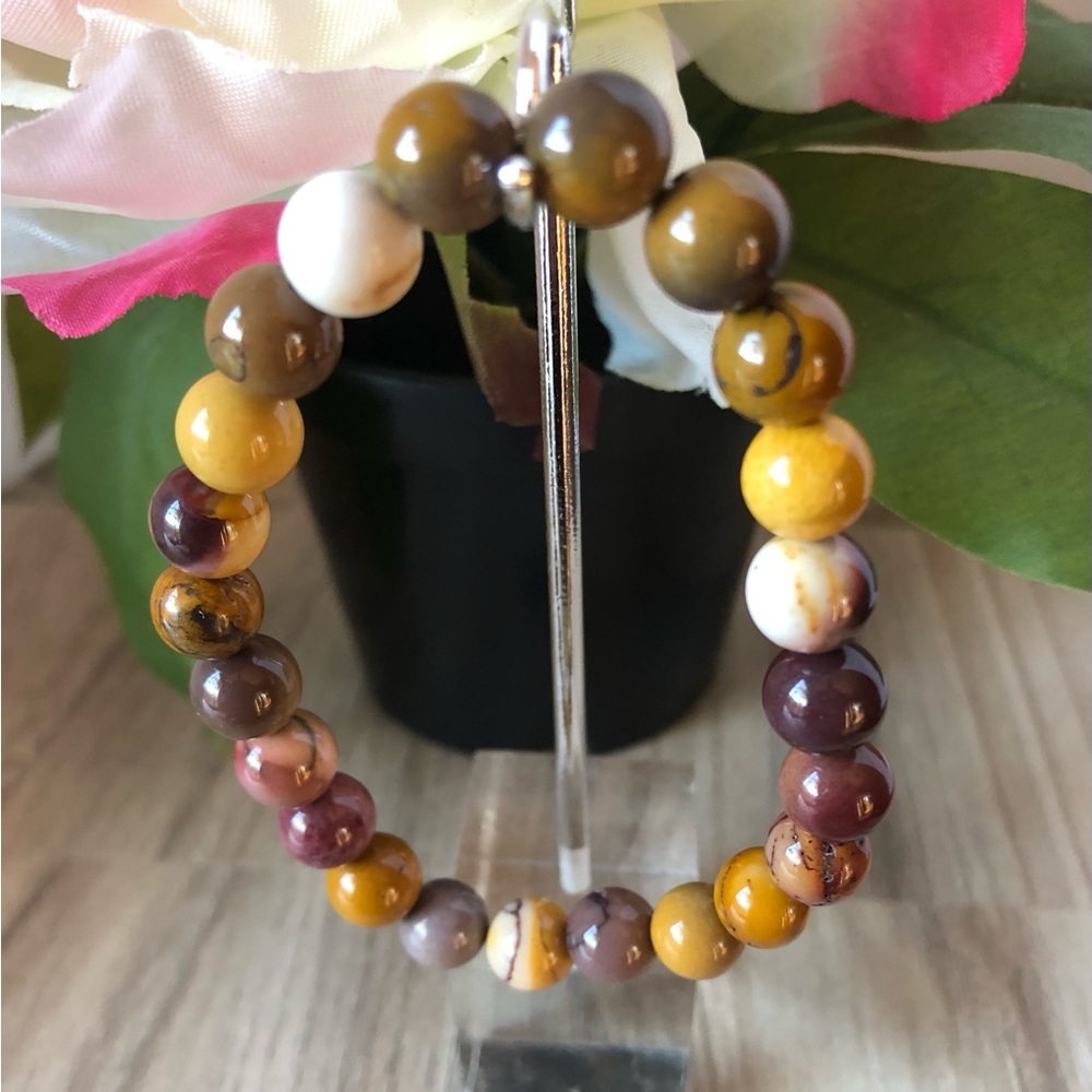 Mookaite Stone Natural Stone Beads Stretchable Bracelet 7" - 8mm Beads Best Gift
